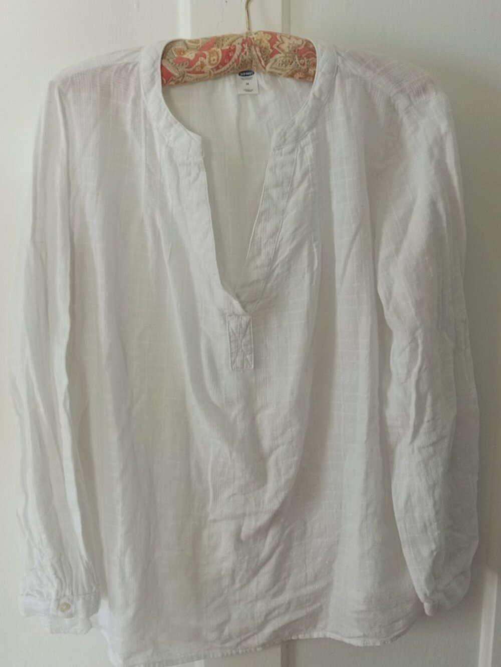 Old Navy “The Tunic Shirt” Split-Neck Dobby Windowpane Shirt.